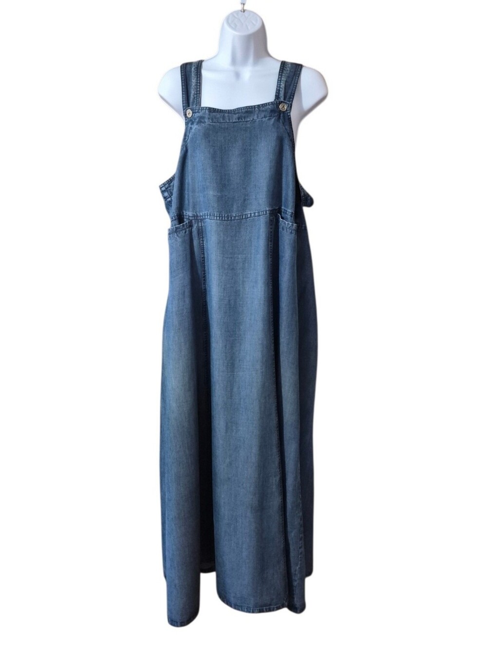 Real Comfort Denim Bibbed Overall Midi Dress